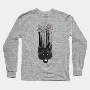 BLACK WOLF BARCODE in the woods illustration Long Sleeve T-Shirt